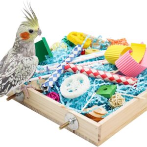 Dnoifne Bird Foraging Toys Box, Parrot Shredding Toys Box, Bird Chewing Toys, Birdcage Accessories, Suitable for Small Birds Parakeets Cockatiels Love Birds Conures