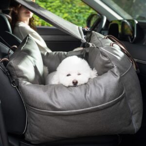 Dog Booster Seat with a Sun Shade Made of Strong Faux-Leather Fluffy Cushions Make a Great Resting Place for Your pet (Medium, Gray)