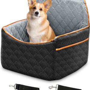 Dog Car Seat, Elevated Pet Car Seats with Removable Thick Cushion, Detachable Washable Dog Booster Seat, Dog Car Travel Carrier Bed with Storage Pocket and Safety Belt