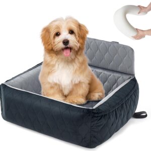 Dog Car Seat for Medium Dog or Small Dogs,Breathable Pet Car Seat for Dogs Travel Safety Bed Detachable Washable,Non-Slip Soft Warm Pet Puppy Dog Car Back Seats for Dogs (Black Grey, 57cm)