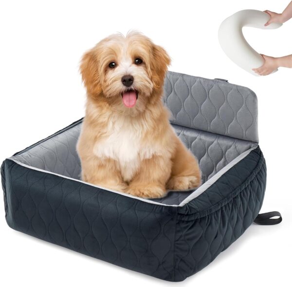 Dog Car Seat for Small or Medium Dogs,Detachable and Washable Dog Booster Seat for medium Dogs Under 65lbs, Pet Car Seat Travel Bed with Pockets and Safety Belt (Black Grey, 57cm)