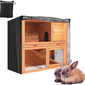 Double Decker Rabbit Cage Cover SUNSURE Outdoor Rabbit Hutch Cover Heavy Duty Waterproof Dustproof Bunny Cage Cover 48" L x 20" W x 41" H, Black