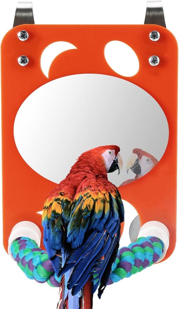 Esenlong Acrylic Bird Mirror with Rope Perch Parrots Bird Toy with Perch for Greys Amazons Parakeet Cockatiel Lovebirds