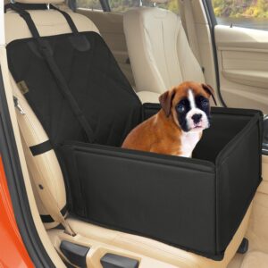 Extra Stable Dog Car Seat - Robust Car Dog Seat or Puppy Car Seat for Small to Medium-Sized Dogs - Reinforced Walls and 3 Belts - Waterproof Pet Car Seat for Back and Front Seat (Black)