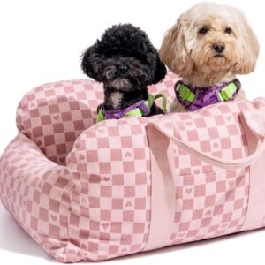 FUNNYFUZZY Dog Car Seat, Dog Car Bed (Pink, Two Seats - 2 Dog leashes)