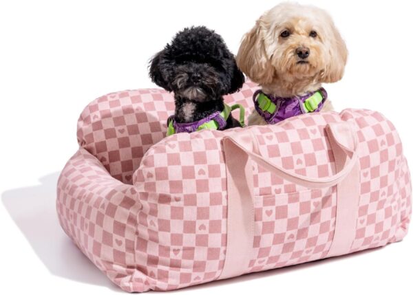 FUNNYFUZZY Dog Car Seat, Dog Car Bed (Pink, Two Seats - 2 Dog leashes)