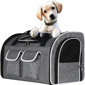 Foldable Pet Carrier,Cat,Small Dog,Puppy,Soft Sided Pets Travel Carrier Bag with Shoulder Strap and Handle,Free Removable Mat,Up to 12kg,50cm*30cm*32cm,Grey