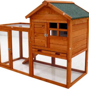 Fuhomtre Pets Coop Super Strength Natural Solid Wood Rabbit Hutch Pet House Chicken Nesting Box (47.8”L X 24.4”W X 36.3”H) Natural One Size