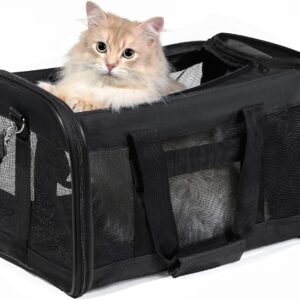 HITSLAM Pet Carrier Cat Carrier Soft Sided Pet Travel Carrier for Cats, Small dogs, Kittens or Puppies, Collapsible,Durable,Airline Approved,Travel Friendly (M)