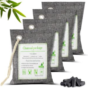 HOTUT Bamboo Charcoal Air Purifying Bags,4×200g Natural Activated Charcoal Bags,Removes Odors and Moisture,Activated Charcoal Bags Odor Absorber,Bags Odor Eliminator for Home,Car,Pets,Bathroom