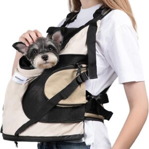 HiDREAM Dog Carriers for Small Dogs,Dog Backpack with 2 Pocket for Travel,Comfortable Dog Front Carrier Suitable for Dogs Under 15 pounds Machine Washable (Beige)