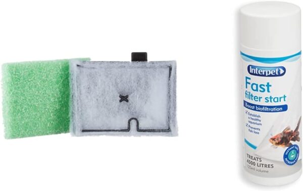 Interpet 3 Month Service Pack for the Internal Cartridge Filter CF1 (3 x Filter Cartridge, 3 x Algaway Pad) & Fast Filter Start Treatment, to Boost Aquarium Bio Filtration, 125 ml