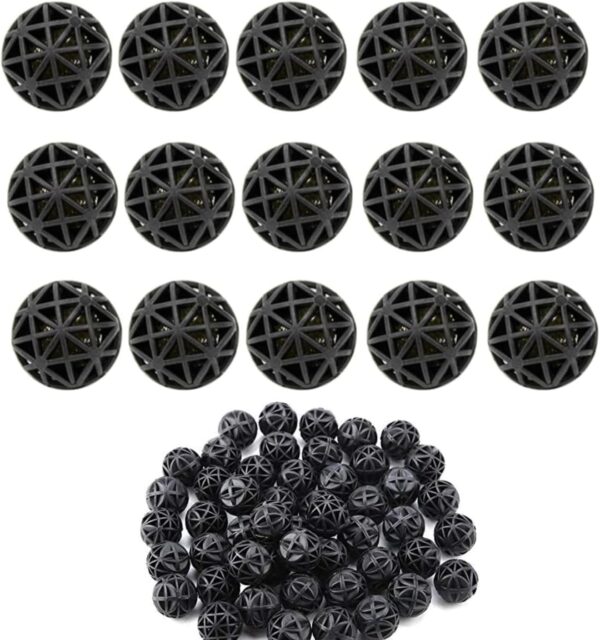 JJiaoLinin Bio Balls, 100 Pcs Bio Porous Filter Biochemical Ball Filter Media Water Filter Material with Cotton Bio Porous Filter Ball Aquarium Pond Fish Tank Bio Balls for Fish Tank Pond