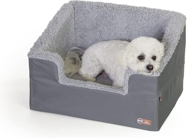 K&H Pet Products Rectangle Bucket Booster Pet Seat - Dog Booster Seat Car Seat for Dogs & Cats Collapsible Rectangle Gray/Gray Large