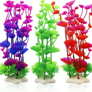 LAMXD 3 Pcs Artificial Aquarium Plants, Fish Tank Plants Decorations, Plastic Plants for Aquarium Fish Tanks, Faux Tall Aquatic Water Plants Artificial Ornaments for All Fish - 3 Colors