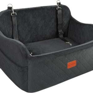 Lealchum Dog Booster Car Seat for Medium Dogs,Two Clip-On Safety Leashs Dog Car Bed for Two Small Dogs,Removable and Washable Comfy Pet Car Seat,Easy to Install and Clean (Black, Large)