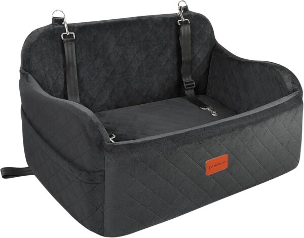 Lealchum Dog Booster Car Seat for Medium Dogs,Two Clip-On Safety Leashs Dog Car Bed for Two Small Dogs,Removable and Washable Comfy Pet Car Seat,Easy to Install and Clean (Black, Large)