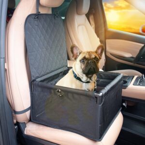 Mawcios Window Lookout Car Seat for Dog & Cats, Waterproof Fabric & Breathable Mesh Dog Car Seat with Safety Belt, Easy Installation Pet Car Seat Under 33 lbs (Black)