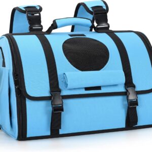 Mile High Life | Outdoor Travel Pet Carrier | Hiking Outdoor Dog Carrier Backpack | Collapsible Dog Carrier for Small Medium Dogs | Cat Crates w Breathable Mesh with Soft-Sided (Blue)