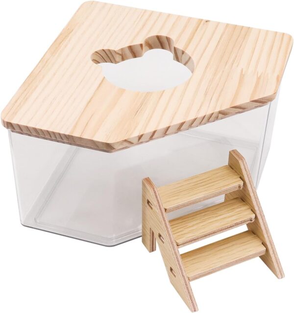 MoYouno Hamster Sand Bath,Transparent Acrylic Sand Bath Box and Pet Bath,Container With Ladder,Pet Supplies,Small Animal Pet Sauna Toilet,for Guinea Pig Chipmunk or Other Small Pets (pentagon)