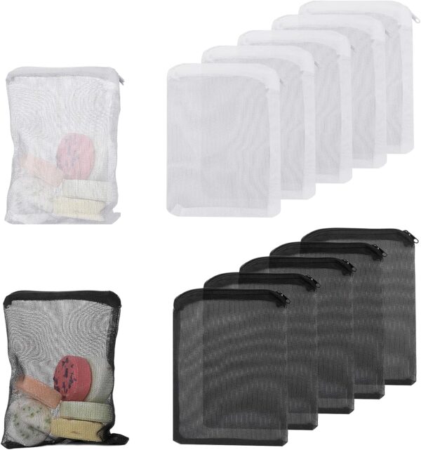 Molain Aquarium Filter Bags-10Pcs Fish Tank Media Mesh Filter Bag High Flow Fine Mesh Net Reusable Bags with durable plastic Zipper for Fish Tank Bio Balls, Pelletized Carbon -Mesh hole 1mm