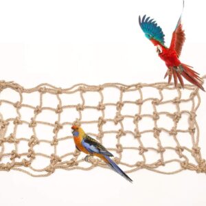 Morezi Parrot Bird Climbing Net Cotton Rope Cage Wood Hemp Rope Ladder Toy Play Gym Hanging Swing Net Parrot Perch Hammock Toy Decor for all kinds of parrot