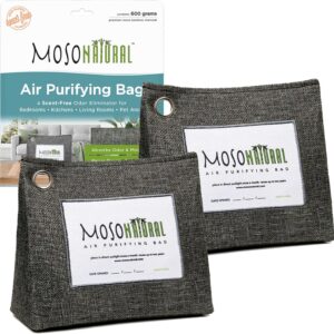 Moso Natural Air Purifying Bag 600g (2 Pack). A Scent Free Odour Eliminator for Kitchens, Bedrooms, Living Rooms, Pet Areas. Premium Moso Bamboo Charcoal Odour Absorber. Freestanding Design.