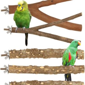 Natural Wood Parrot Stand Set, 5 pcs Bird Perch Birdcage Stand Branch, Platform Cage Accessories for Parrotlets Budgies Cockatiels Parakeets Lovebirds