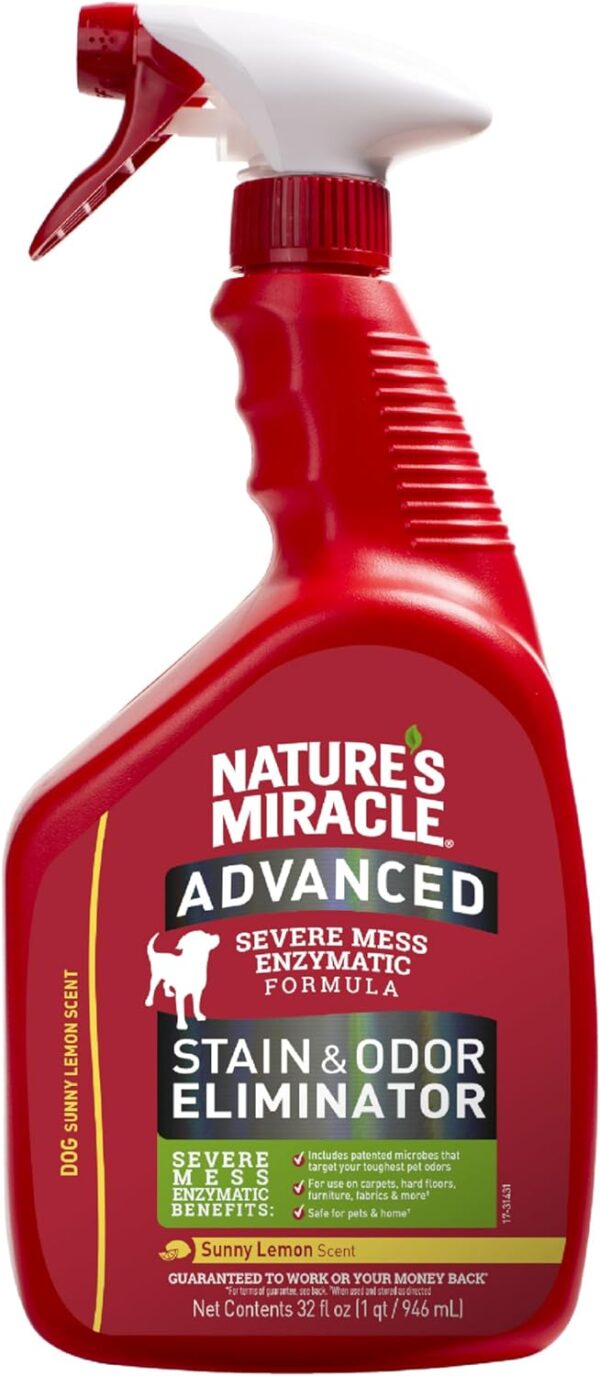 Nature's Miracle P-96987 Advanced Stain and Odor Eliminator Dog, For Severe Dog Messes, Sunny Lemon Scent,32 oz
