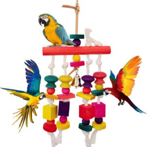 PLUSHCEWT Budgie Toys,Wooden Knots Block Parrot Toys with Bells,Bird Chewing Parrot Toys,Budgie Toys and Accessories for Cockatiels,Small Parakeets,Love Birds,Finches