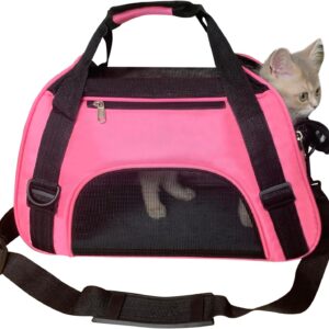 PYKESALY Cat Carrier Dog Carrier Pet Carrier, Airline Approved Soft-Sided Foldable,Puppy Carrier with Breathable Mesh for Small Medium Cats Dogs Rabbit (S, Pink)