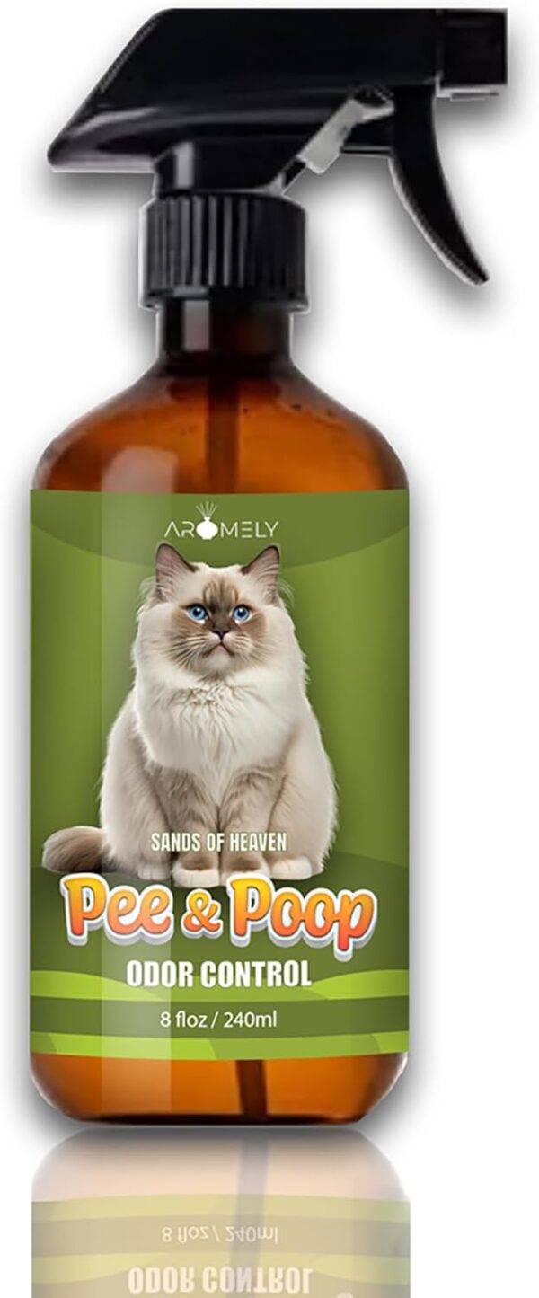 Pee & Poop - Sands Heaven Advanced Cat Odor Eliminator Spray 8oz - Concentrated Pet Urine & Feces Neutralizer, Fresh Scent for Litter Boxes, Carpets & Home, Eco-Friendly, Non-Toxic - Made in USA