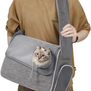 Pet Dog Cat Carrier Sling - Pet Bag Carrier for Cats/Dog,Hand-Free Puppy Shoulder Carry Bag,Adjustable Shoulder Strap Pet Travel Carrier,Suitable for Walking Travel Outdoor (Grey)