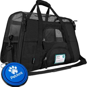 PetAmi Airline Approved Pet Carrier for Cat, Soft Sided Dog Carrier for Small Dogs, Cat Travel Supplies Accessories for Indoor Cats, Ventilated Pet Carrying Bag Medium Large Kitten Puppy, Large Black