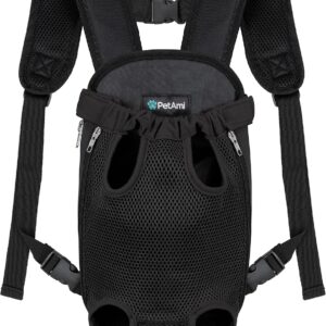 PetAmi Dog Carrier Backpack, Adjustable Dog Pet Cat Front Carrier Backpack | Ventilated Dog Chest Carrier for Hiking Camping Travel, Sling Bag for Small Medium Dog Cat Puppies, Medium, 9-13 lbs, Black