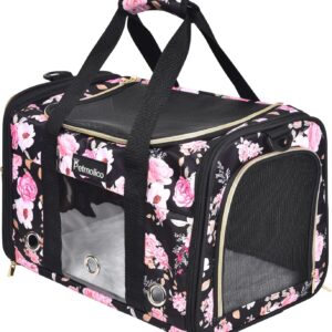 Petmolico Cat Carrier Dog Carrier, Airline Approved Soft Pet Travel Carrier with 3 Open Doors Mesh Windows for Cats Puppy 16 lbs, Pink Peony