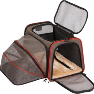 Petsfit Cat Carrier Expandable Airline Approve Pet Carrier,Soft Portable Dog Carrier with Removable Mat for Small Dogs and Cats, Dark Grey, M:43x28x28cm