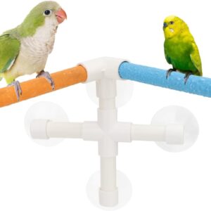 Portable Suction Cup Bird Window and Shower Perch Toy for Bird Parrot Macaw Cockatoo African Greys Budgies Parakeet Bath Double Stand Perch Toy