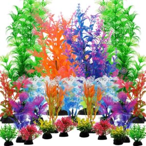 QUOZUO 21pcs Aquarium Plants Colorful Artificial Plants Lifelike Decor Fish Tank Plants Aquarium Decorations for Household and Office Aquarium Simulation, (4 to 30cm)