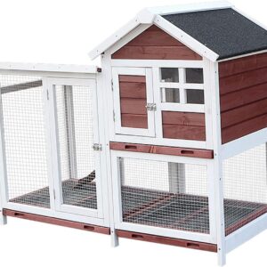 Rabbit Cage, Home Two-storey Rabbit Cage Villa Pet House Wooden Rabbit Hutch Weatherproof Small Animal Rabbit Nest with Upper and Lower Tray