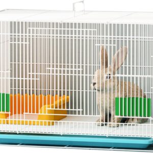 Rabbit Cage, Indoor Rabbit Bunny Hutch with Run, Guinea Pig Pet Cage Small Animal Cage with Ventilation Door and Removable Tray