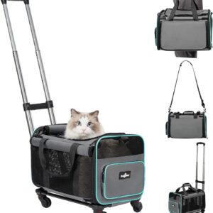 Rolling Pet Carrier with Wheels, Foldable Airline Approved Dog Carriers for Small Dogs and Cats, Cat Carrier on Wheels, Pet Travel Carrier for Flight Camping Outdoor