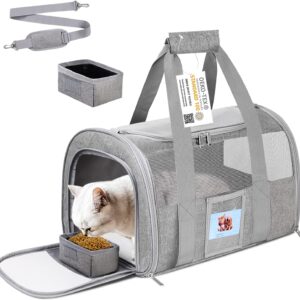 SECLATO Pet Carrier Airline/TSA Approved Small Dogs, Kitten, Carriers for Small Medium Cats Under 15lb, Collapsible Soft Sided Cat Travel Carrier-Grey