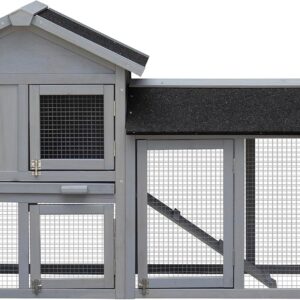 SPOFLYINN 2-Tier Bunny Hutch with Doors Ramp Easy Assembly Wooden Rabbit House for Small Medium Animals (57.9" L x 20.5" W x 33.7" H) Grey