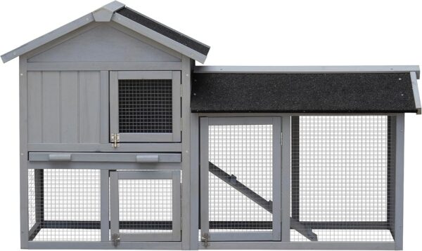 SPOFLYINN 2-Tier Bunny Hutch with Doors Ramp Easy Assembly Wooden Rabbit House for Small Medium Animals (57.9" L x 20.5" W x 33.7" H) Grey