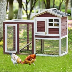 SPOFLYINN Chicken Run Outdoor Rabbit Hutch Portable Chicken Wooden Indoor Rabbit Hutch Hen House Rabbit Poultry Cage Habitat Wine RED One Size