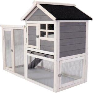 SPOFLYINN Wooden Pet House Rabbit Bunny Wood Hutch House Easily Assembled Chicken Kennels for Small Animals Duck Rabbit Hen Gray One Size