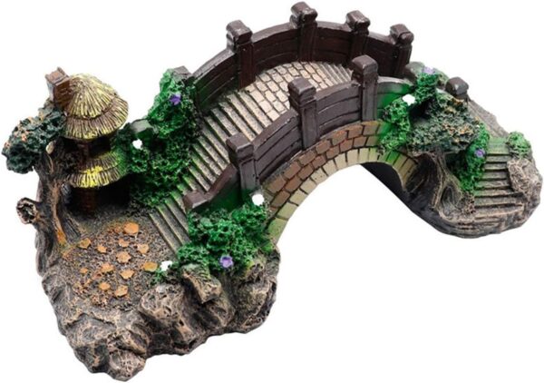 Saim Fish Tank Decorations Aquarium Decoration Resin Arch Bridge Pavilion Fish Tank Ornaments With Tree Aquarium Garden Decor For Fish Tank Landscape Ornament,Medium