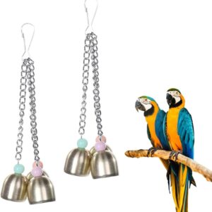 ShaLovelyna 2 PCS Parrot Bell Toy Alloy Budgie Toy Interesting Bird Bell Hanging Toys Parrot Cage Bite Toys for Small Parrot Macaws Parakeets Cockatiels Love Birds Finches