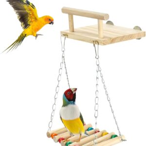 TeTupGa Bird Perches Platform Swing,Natural Wooden Bird Hammock Exercise Stands Parrot Perches Cage Toys for Parakeet Cockatiel Conure Lovebird Hamster Chinchilla